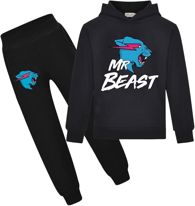 LaughZuaia Boys' Lightning Cat Youtuber Hoodie & Jogger Set