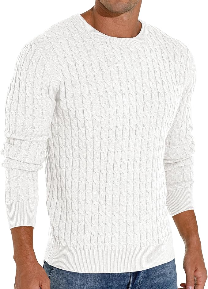 Askdeer Men’s Cable Knit Crewneck Sweater