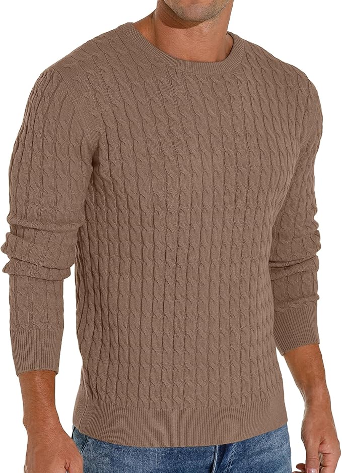 Askdeer Men’s Cable Knit Crewneck Sweater