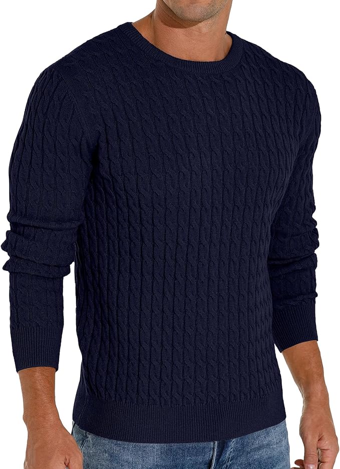 Askdeer Men’s Cable Knit Crewneck Sweater