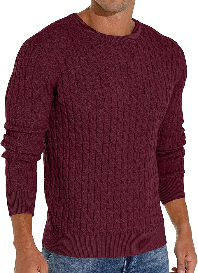Askdeer Men’s Cable Knit Crewneck Sweater