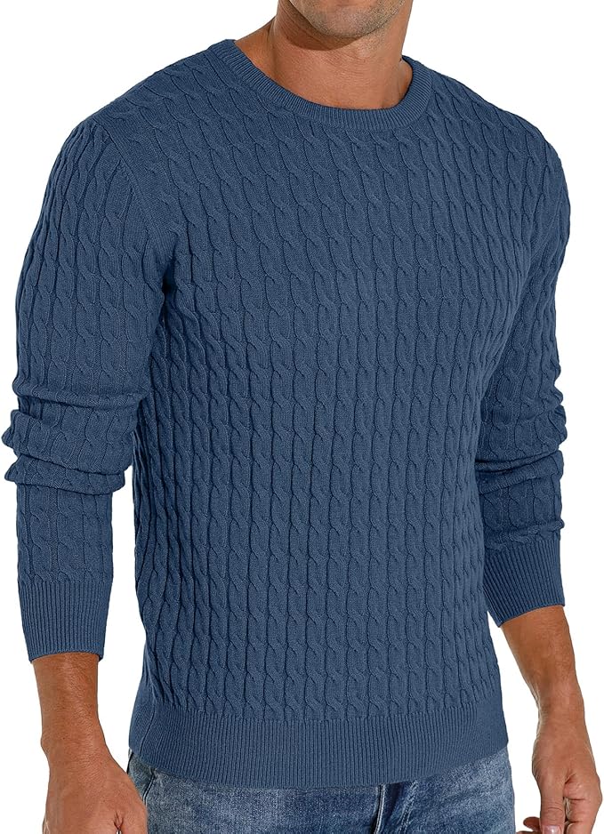 Askdeer Men’s Cable Knit Crewneck Sweater