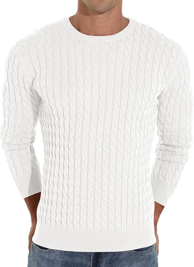 Askdeer Men’s Cable Knit Crewneck Sweater