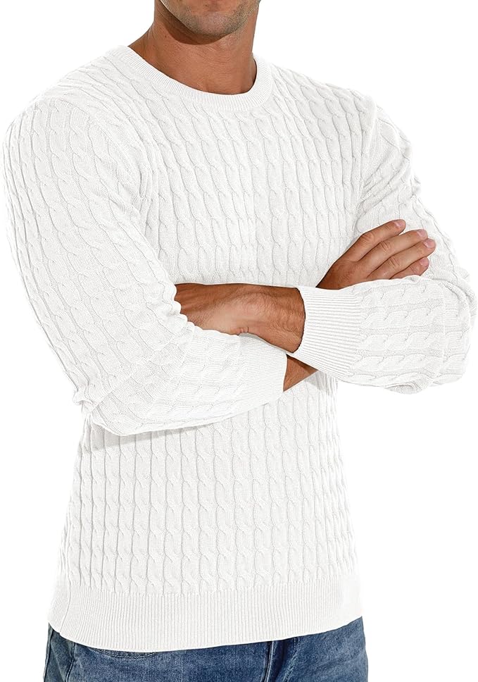 Askdeer Men’s Cable Knit Crewneck Sweater