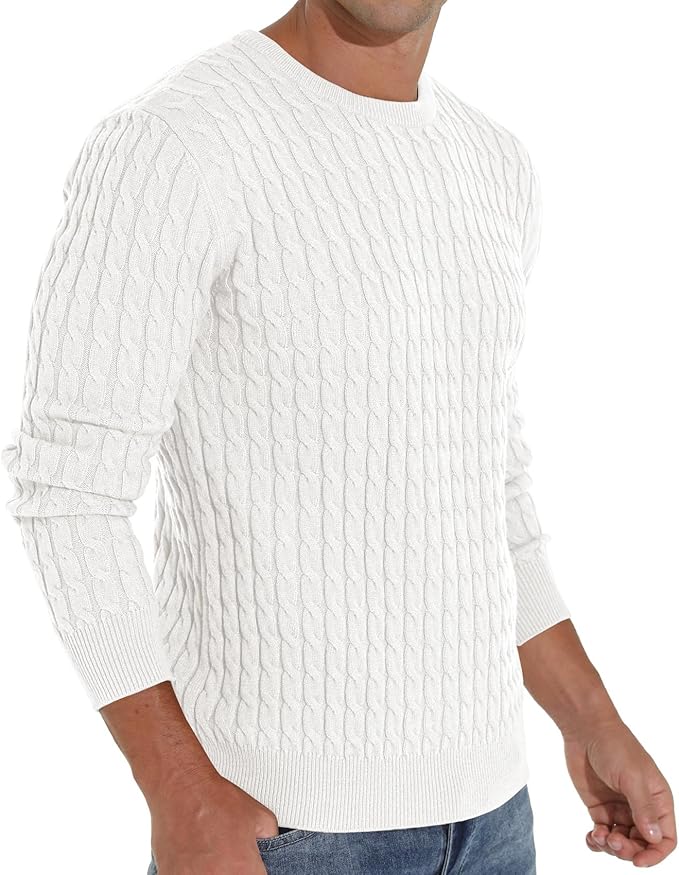 Askdeer Men’s Cable Knit Crewneck Sweater