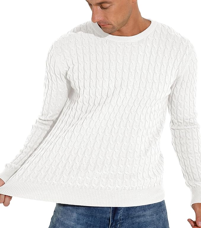 Askdeer Men’s Cable Knit Crewneck Sweater