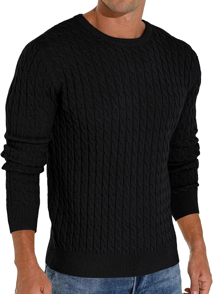 Askdeer Men’s Cable Knit Crewneck Sweater