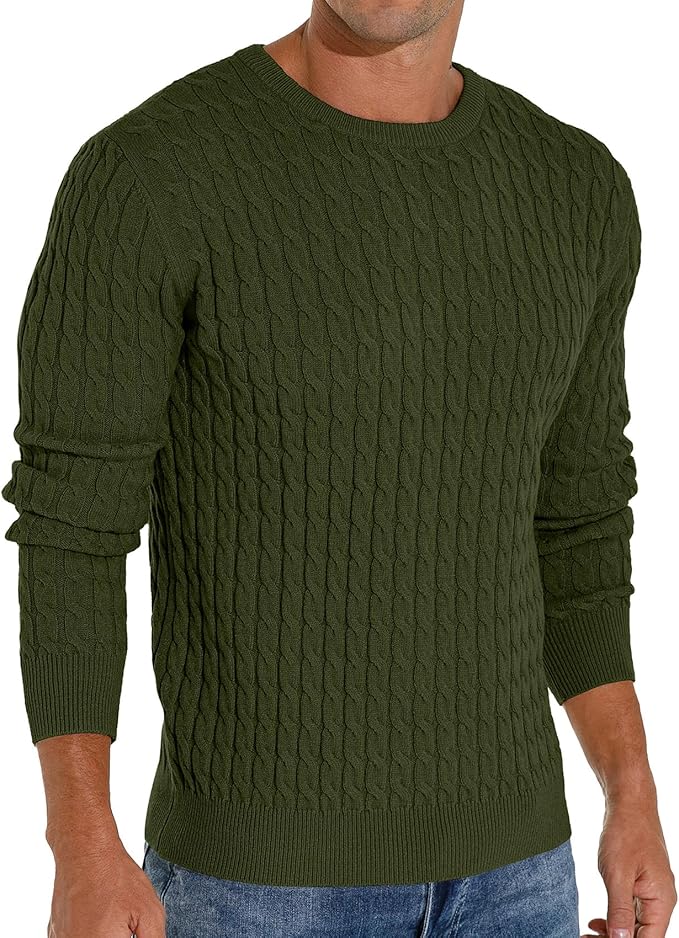 Askdeer Men’s Cable Knit Crewneck Sweater
