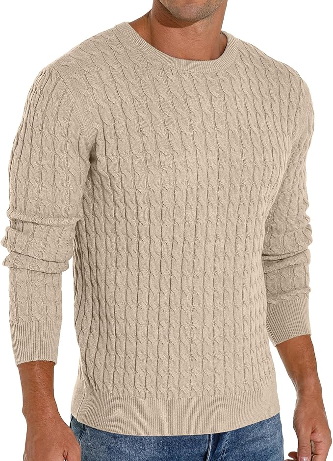Askdeer Men’s Cable Knit Crewneck Sweater