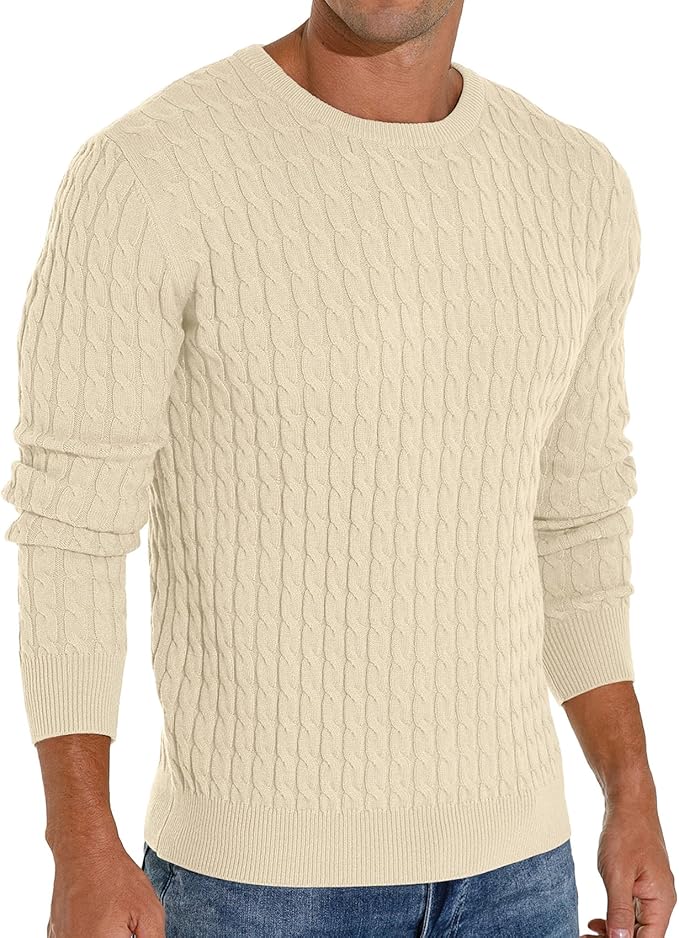 Askdeer Men’s Cable Knit Crewneck Sweater