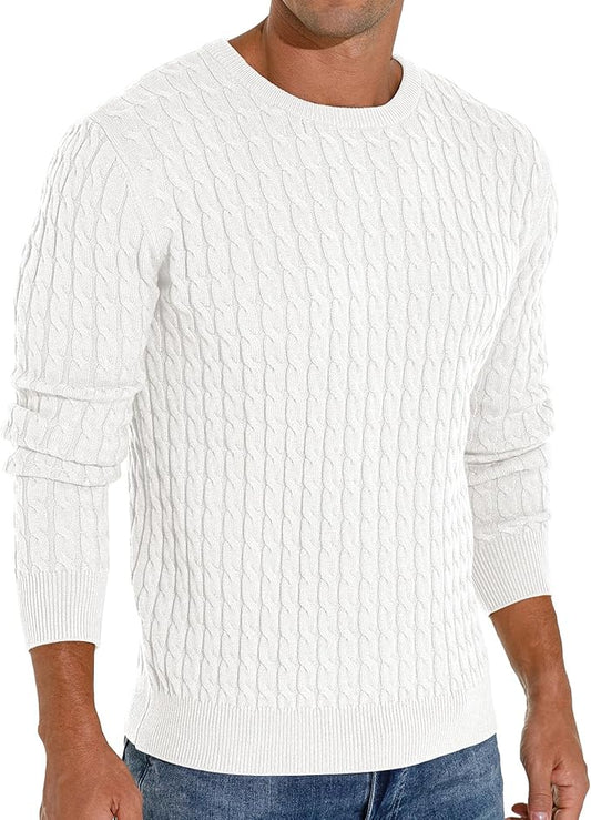 Askdeer Men’s Cable Knit Crewneck Sweater
