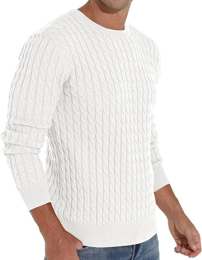 Askdeer Men’s Cable Knit Crewneck Sweater