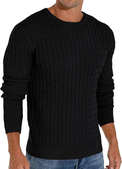 Askdeer Men’s Cable Knit Crewneck Sweater