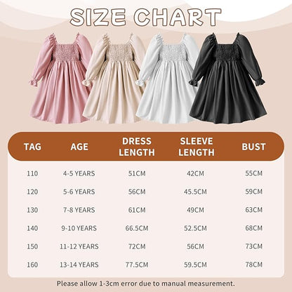 Girls' Elegant Long Sleeve Square Neck Dress