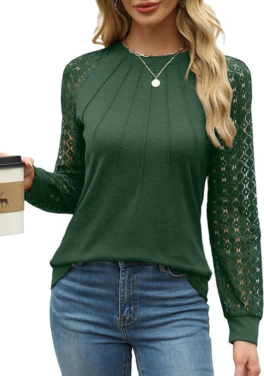 XIEERDUO Women’s Lace Long Sleeve Crew Neck Top