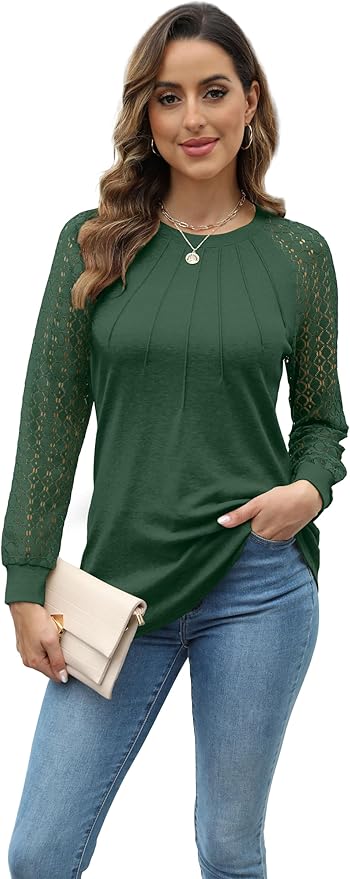 XIEERDUO Women’s Lace Long Sleeve Crew Neck Top