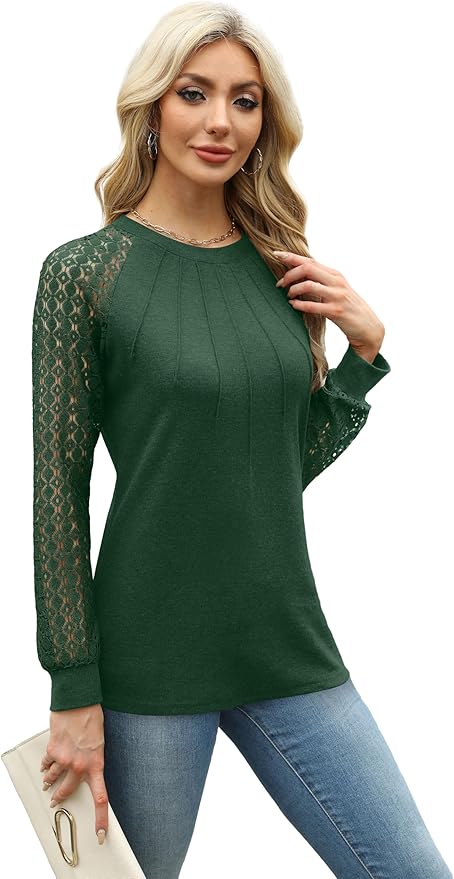 XIEERDUO Women’s Lace Long Sleeve Crew Neck Top