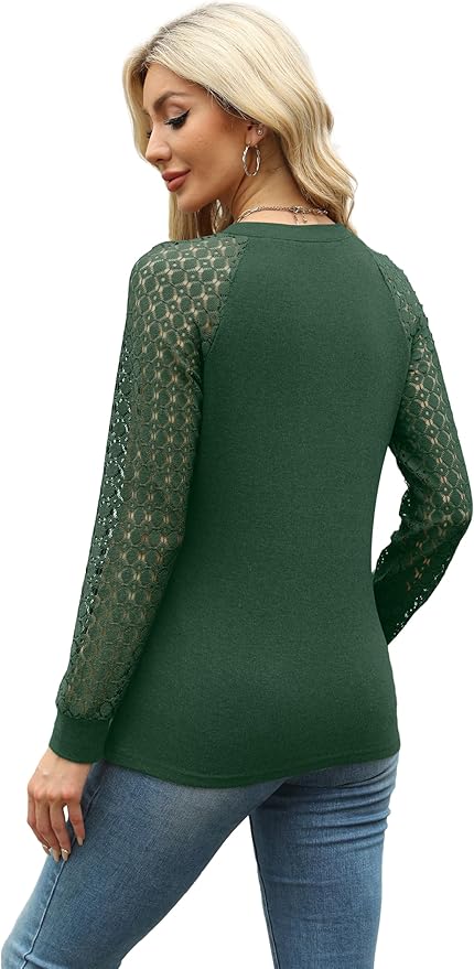 XIEERDUO Women’s Lace Long Sleeve Crew Neck Top
