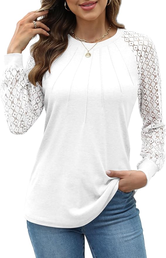 XIEERDUO Women’s Lace Long Sleeve Crew Neck Top