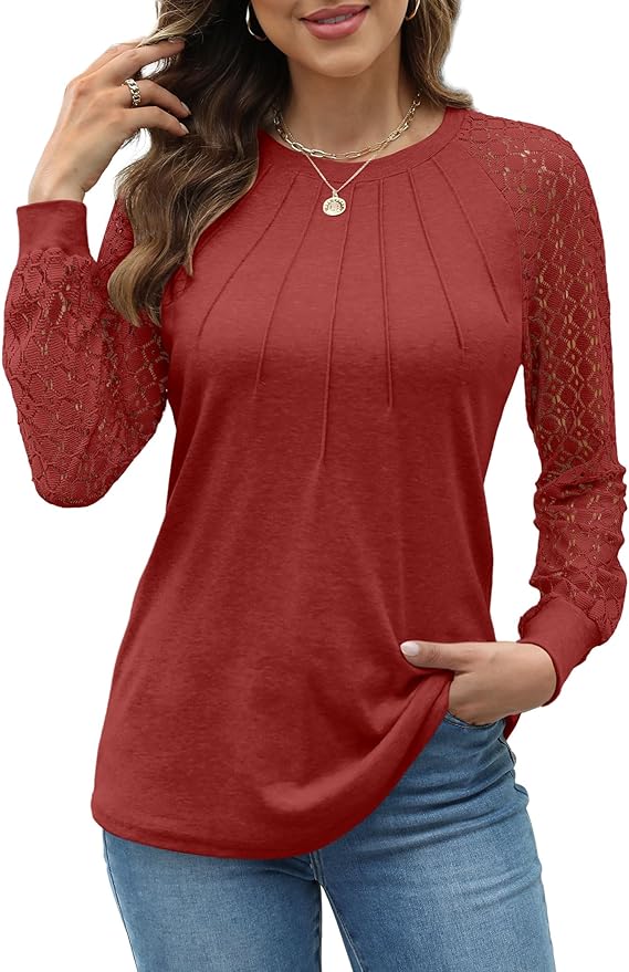 XIEERDUO Women’s Lace Long Sleeve Crew Neck Top
