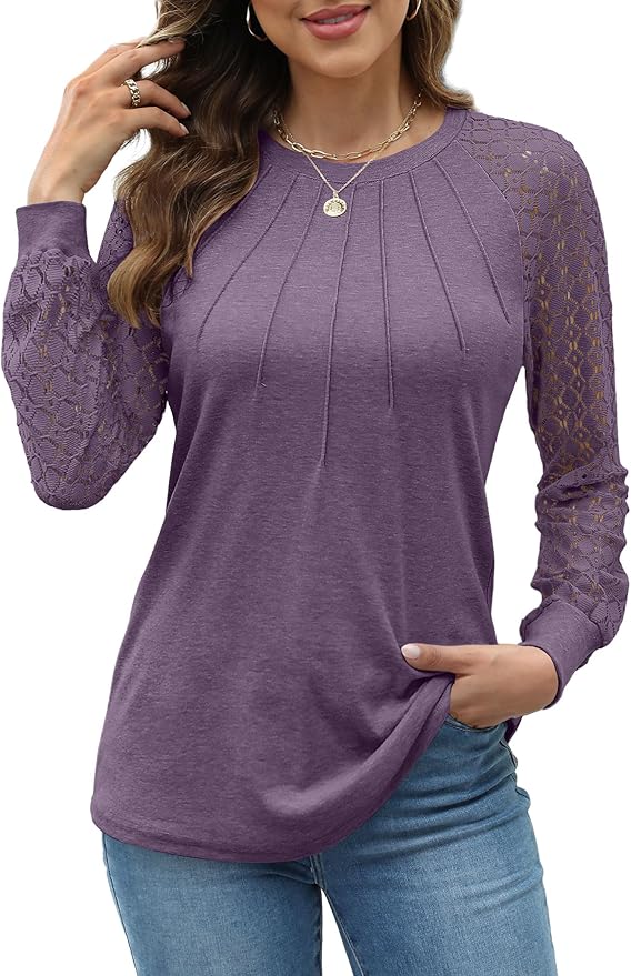 XIEERDUO Women’s Lace Long Sleeve Crew Neck Top