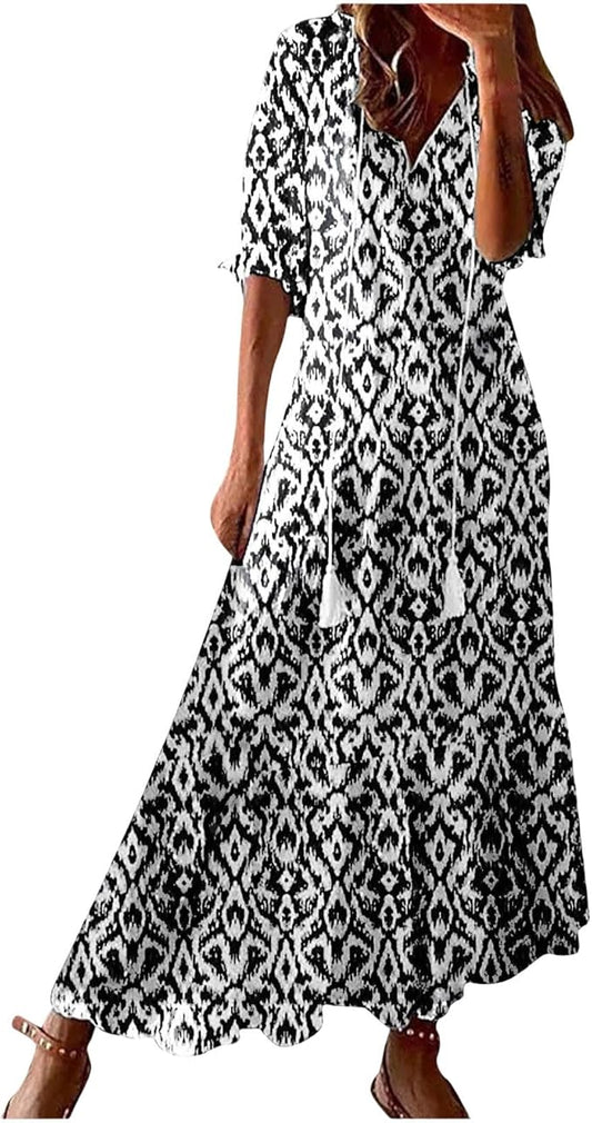 Generic Women’s Boho V-Neck Maxi Dress